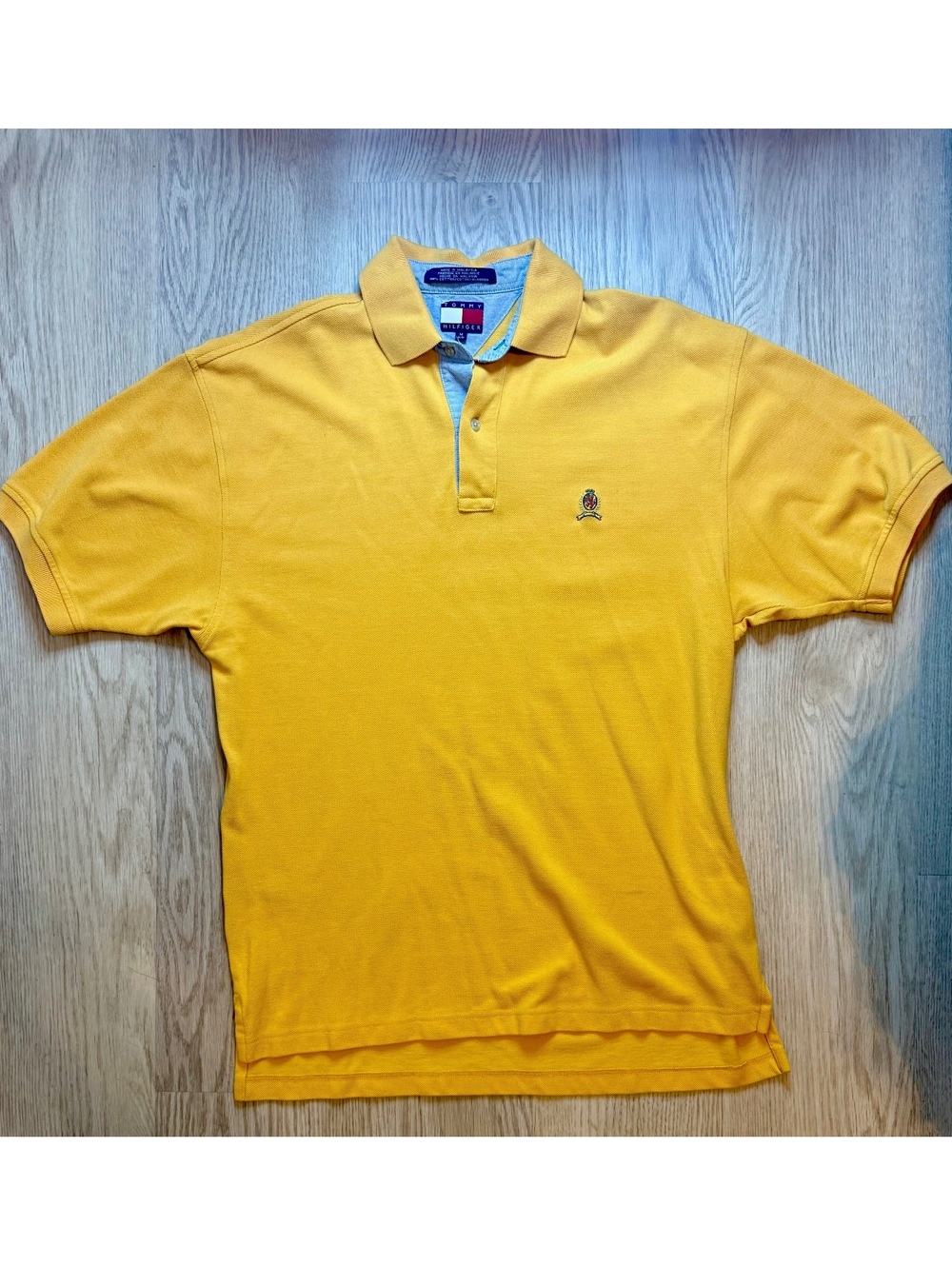 Vintage 90s Tommy Hilfiger Polo Shirt Mens M Yellow Crest Logo